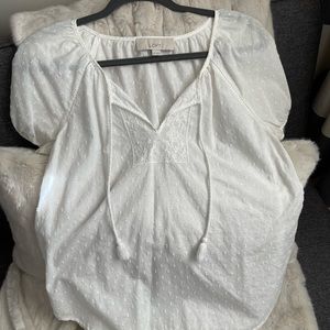 Loft White Textured Cotton Blouse with Tassels